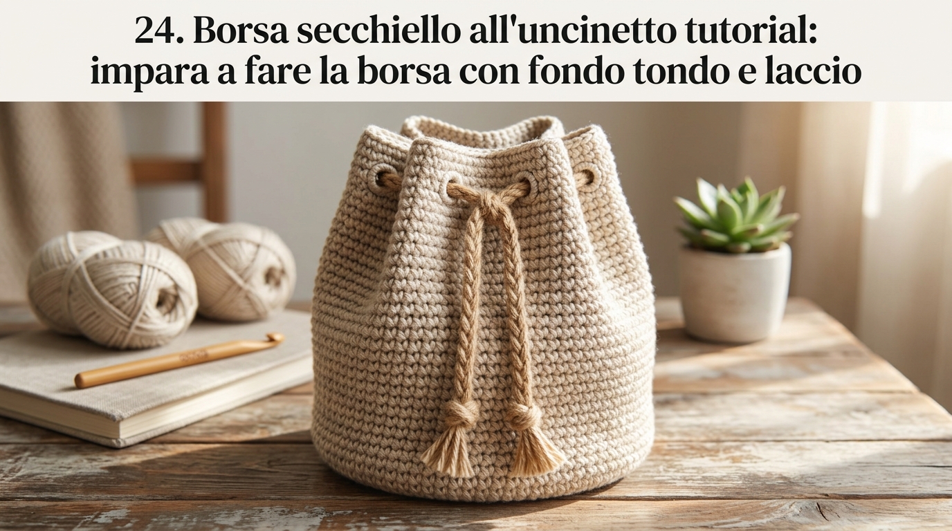 Borsa secchiello alluncinetto tutorial: impara a fare la borsa con fondo tondo e laccio