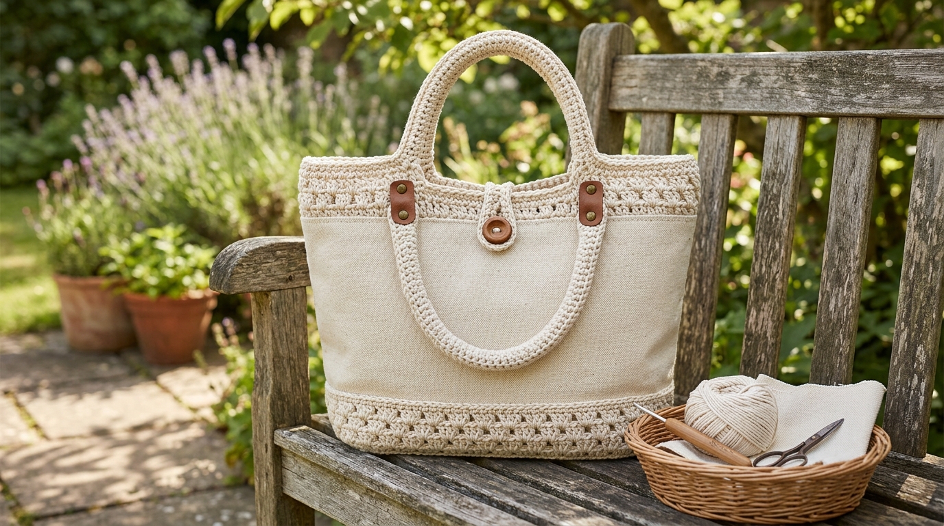 Borsa canvas uncinetto tutorial: unisci il tessuto alla maglia per un effetto country chic