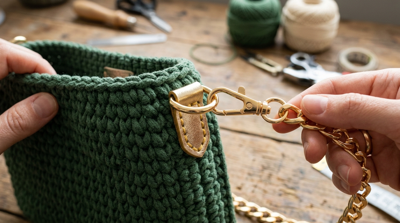 Borsa uncinetto con catena tutorial: come montare gli accessori in metallo alla tua sacca