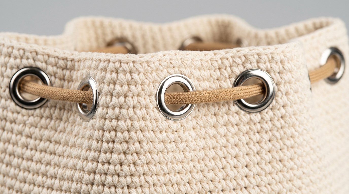 Tutorial borsa a secchiello uncinetto: impara a inserire il cordoncino e gli anelli metallici