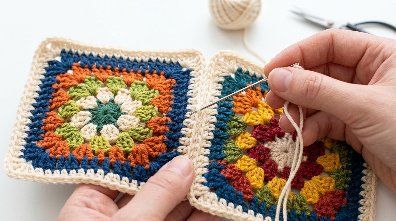 Borsa con mattonelle uncinetto tutorial: come unire i quadrati colorati in modo invisibile