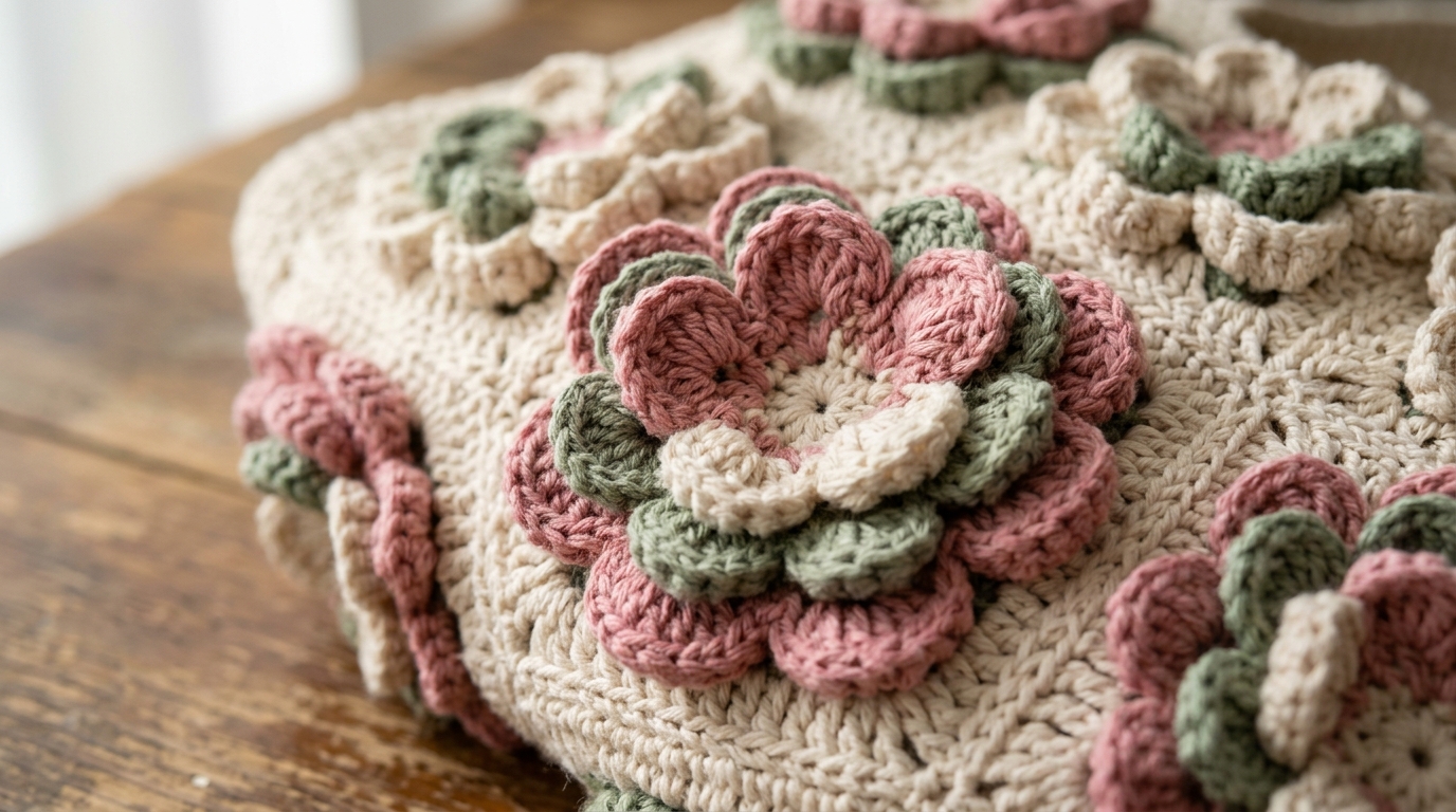 Borsa fiore uncinetto tutorial: un bellissimo modello tridimensionale con petali a rilievo