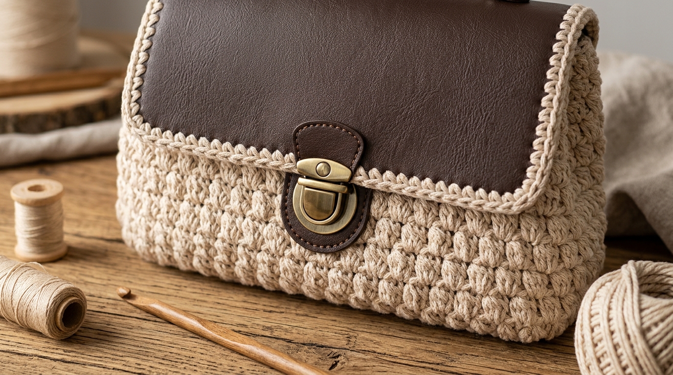 Borsa uncinetto con patella tutorial: inserire la chiusura in ecopelle in modo perfetto